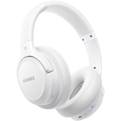 Bluetooth Headphones Over Ear,BERIBES 65H Playtime and 6 EQ Music Modes with Microphone,HiFi Stereo Foldable Lightweight Wireless Headset,Deep Bass for Home Office Cellphone PC Etc.(White) Amazon