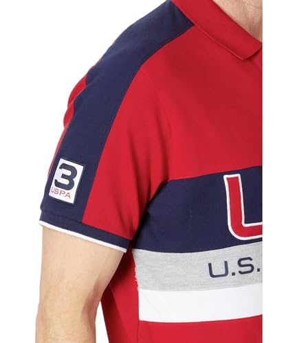U.S. POLO ASSN. Men's Fashion Color Block Graphic Pique Short Sleeve Polo Shirt, Engine Red Amazon