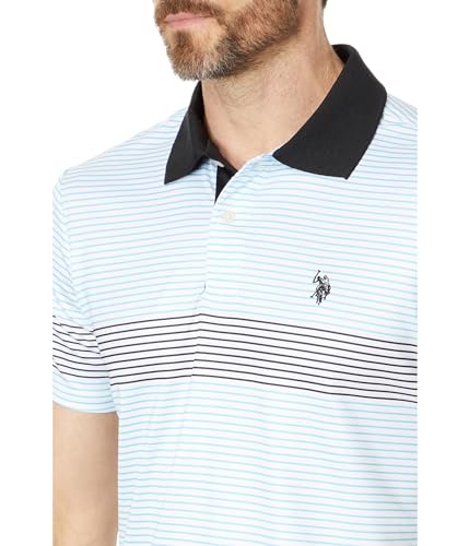 U.S. POLO ASSN. Men's Poly Spandex Engineered Printed Stripe Interlock Short Sleeve Polo Shirt, White Amazon