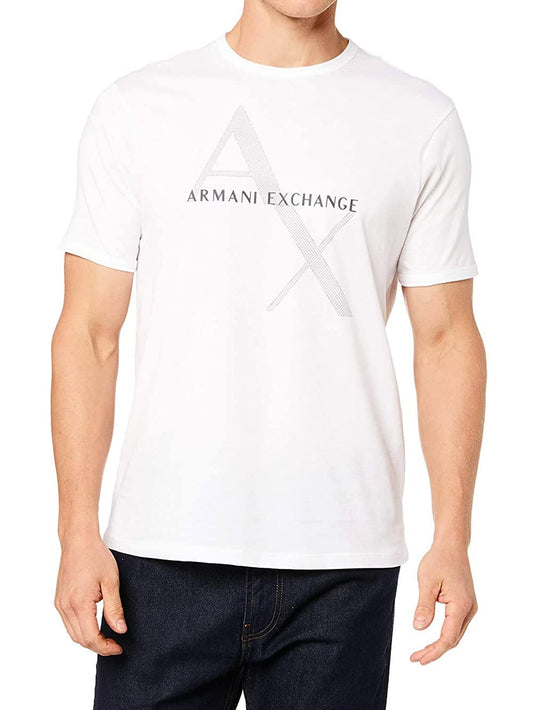 A|X ARMANI EXCHANGE mens Tonal and Contrast Logo Core Crew Neck T Shirt, Quilted Logo White, Large US Amazon