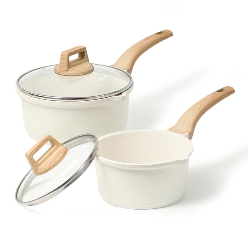 CAROTE 4-Piece Nonstick Sauce Pan Set with Lids - Includes 1.5Qt & 2.5Qt Pots, Pour Spouts, and PFOA-Free Design Amazon