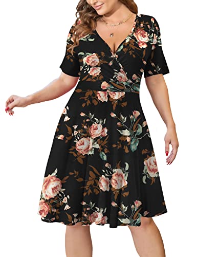 Ahlaray Womens Plus Size Dress Short Sleeve Faux Wrap Causal Swing Floral Dresses with Pockets, 6, Large Amazon