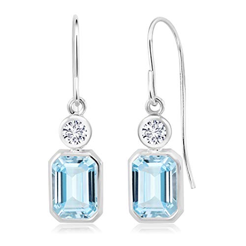 925 Sterling Silver Sky Blue Aquamarine and White Lab Grown Diamond French Wire Dangle Earrings For Women Amazon