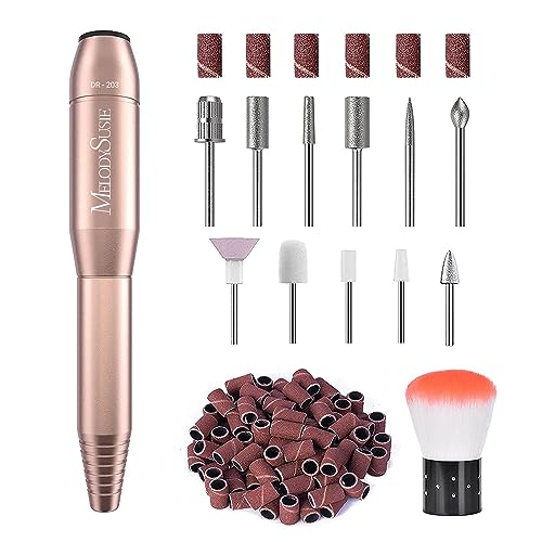 MelodySusie Electric Nail Drill Machine 11 in 1 Kit, Portable Electric Nail File Efile Set for Acrylic Gel Nails, Manicure Pedicure Tool with Nail Drill Bits Sanding Bands Dust Brush, Gold Amazon