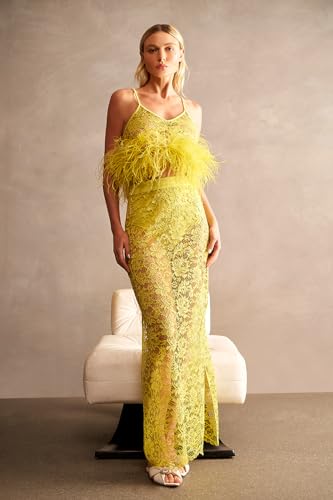 Guipure Lace Top & Skirt Feathered Set, Large, Citrus Amazon