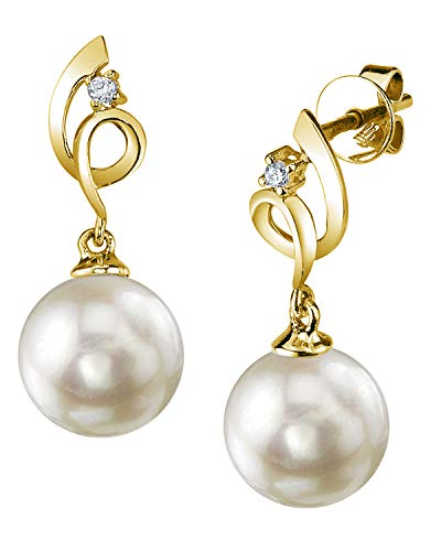 THE PEARL SOURCE 14K Gold 8.5-9.0mm AAA Quality Round White Akoya Cultured Pearl & Diamond Symphony Earrings for Women Amazon