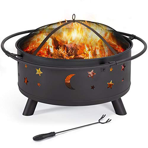 Yaheetech Fire Pit 30in Fire Pits for Outside Wood Burning Outdoor Fireplace with Spark Screen, Poker for Bonfire Patio Backyard Garden Picnic Amazon