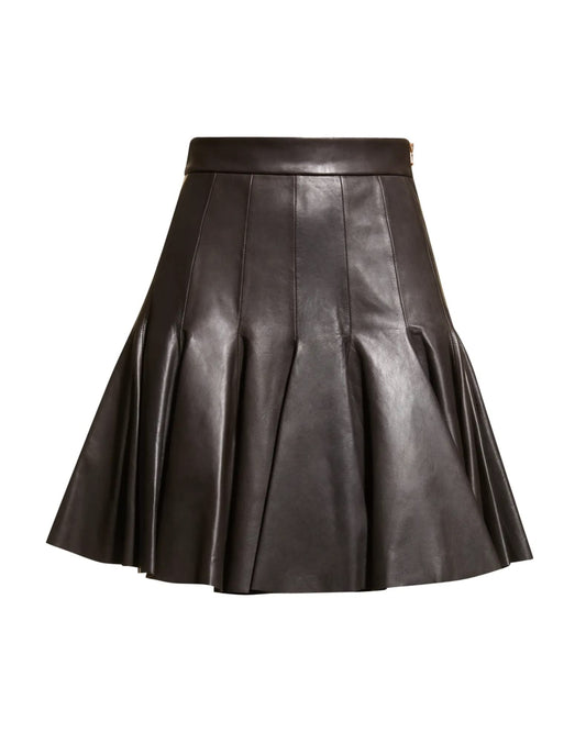 Sergio Hudson, Trumpeted Leather High Waist Mini Skirt, 4, Espresso Amazon