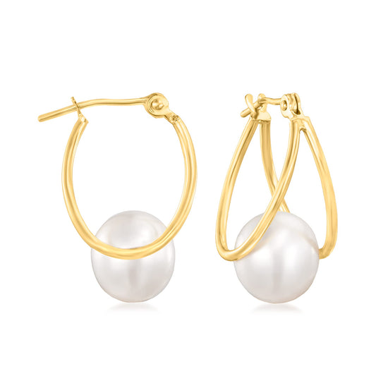 Ross-Simons 8-9mm Cultured Pearl Double-Hoop Earrings in 14kt Yellow Gold. Amazon