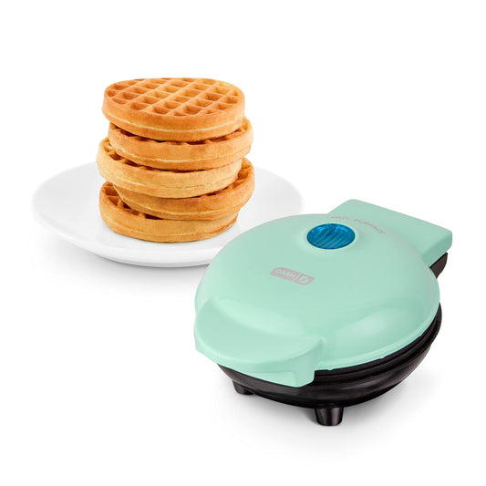 Compact Aqua 4-Inch Waffle Maker for Single Servings - Ideal for Waffles, Hash Browns, and Keto Chaffles with Easy-to-Clean Non-Stick Surfaces Amazon
