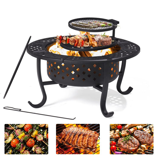 Aoxun Fire Pit,36" Outdoor Wood Burning Fire Pit with 2 Grills,BBQ Large Fire Table for Camping,Heating,Picnics Amazon