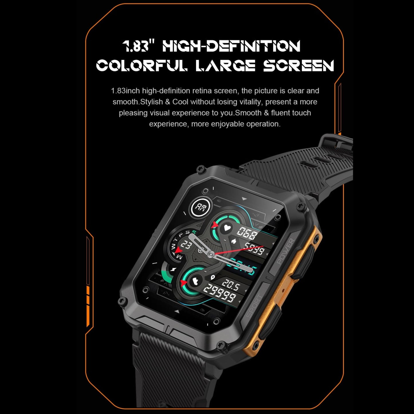 ApexArmor Tactical Timepiece 380mAh Large Capacity Battery Waterproof Android iOS Smartwatches Da fit app, Color: Black Amazon