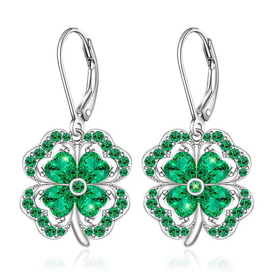 St Patricks Day Shamrock Earrings for Women Irish Four Leaf Clover Earrings Sterling Silver Leverback Celtic Lucky Green Shamrock Jewelry Amazon