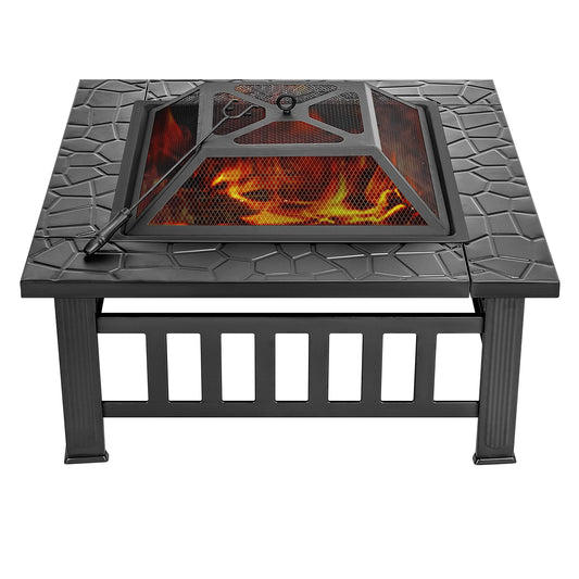 VIVOHOME 32 Inch Heavy Duty 3 in 1 Metal Square Patio Firepit Table BBQ Garden Stove with Spark Screen Cover Log Grate and Poker for Outside Wood Burning and Drink Cooling Black Amazon