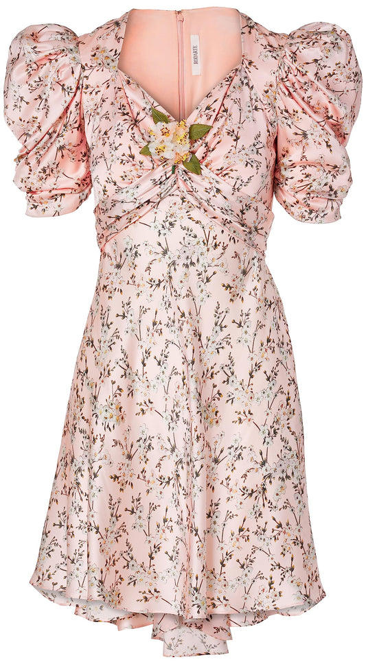 Rodarte, Pink Floral Printed Silk Dress With Silk Flower, 12, Pink Amazon